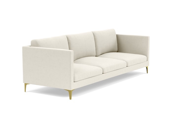 Oliver Sofa with White Chalk Fabric, standard down blend cushions, and Brass Plated legs - Image 1