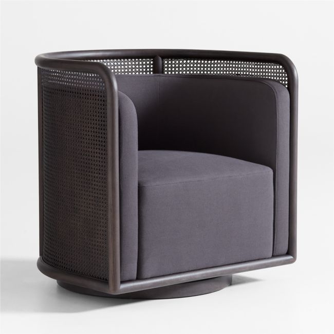 Fields Cane Back Charcoal Grey Swivel Accent Chair by Leanne Ford - Image 0