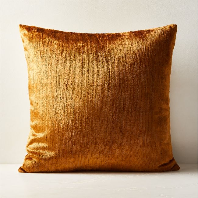 Truette Tapenade Yellow Turkish Silk Throw Pillow with Feather-Down Insert 20''x20" - Image 0