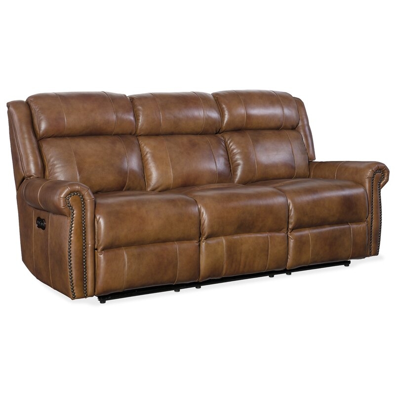 Hooker Furniture Esme 85.5" Wide Genuine Leather Rolled Arm Reclining Sofa - Image 0