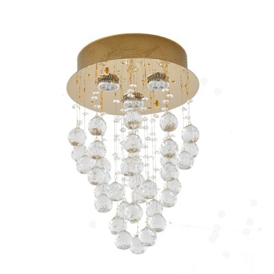 This Exquisite Semi Flush Mount Is In A Gold Finish. The Frame Is Made Out Of Metal, And It Comes With Clear Crystal Drop Balls. It Can Be Used In Any Rooms, Entryways, And More. You Can Create A Timeless Feel While Using Modern Forms - Image 0