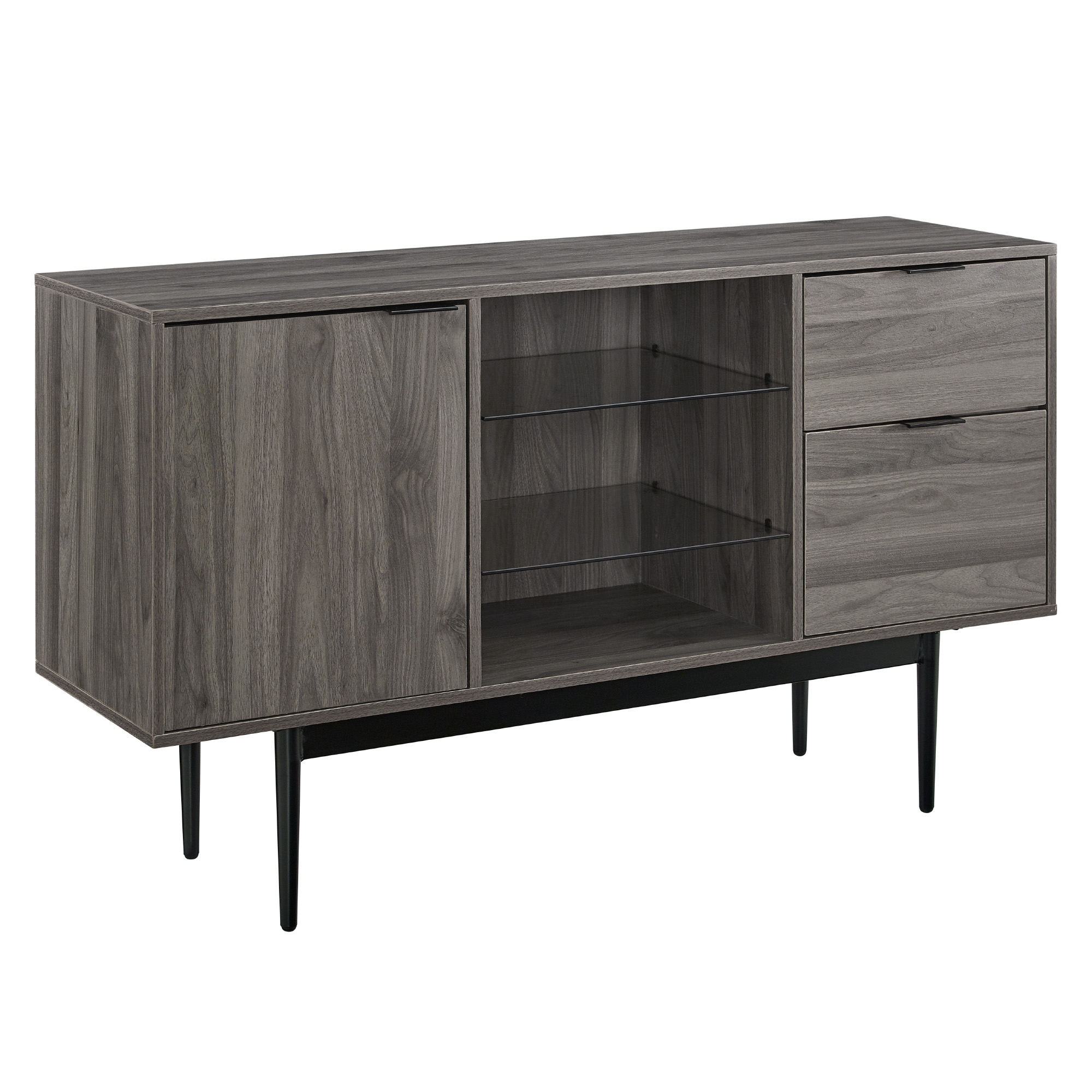 Contemporary Glass Shelf Sideboard – Slate Grey - Image 0