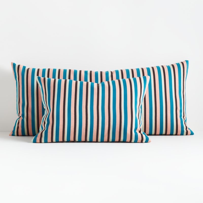 Moreau Teal 36"x16" Striped Pillow with Feather-Down Insert - Image 5