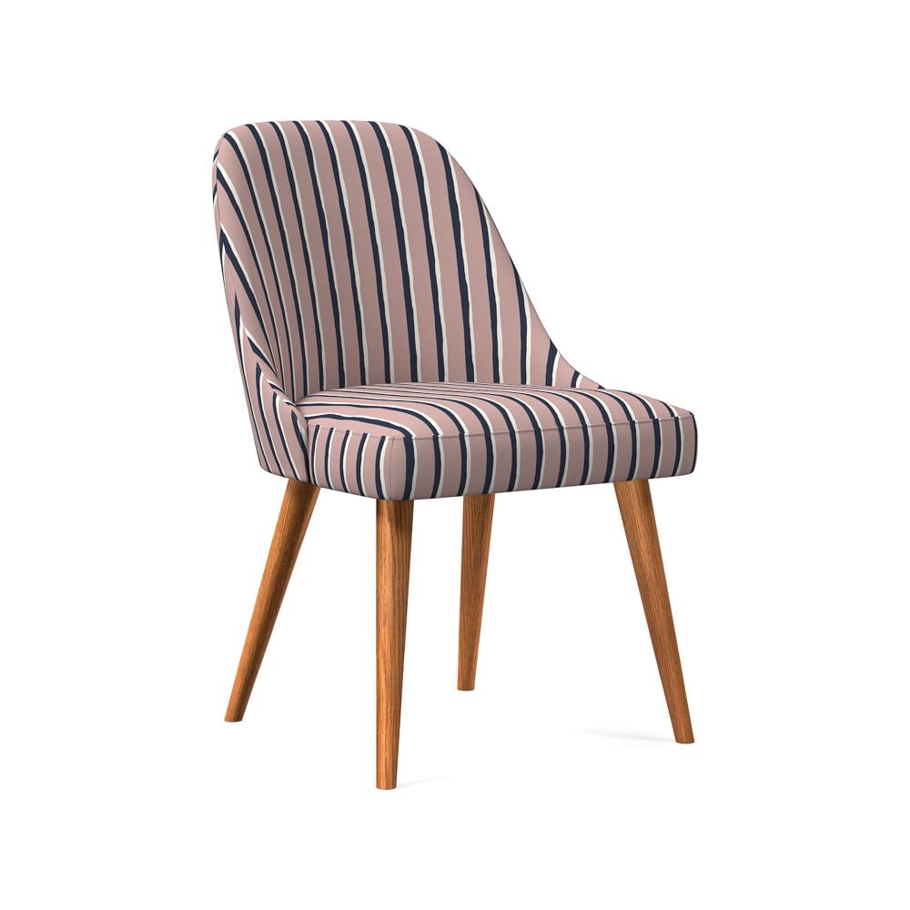 Mid-Century Upholstered Dining Chair, Pink Stone, Painted Stripe, Pecan - Image 0
