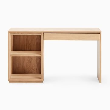 Norre 55 Inch Open Storage Desk, Asymmetric, Blonde - Image 0