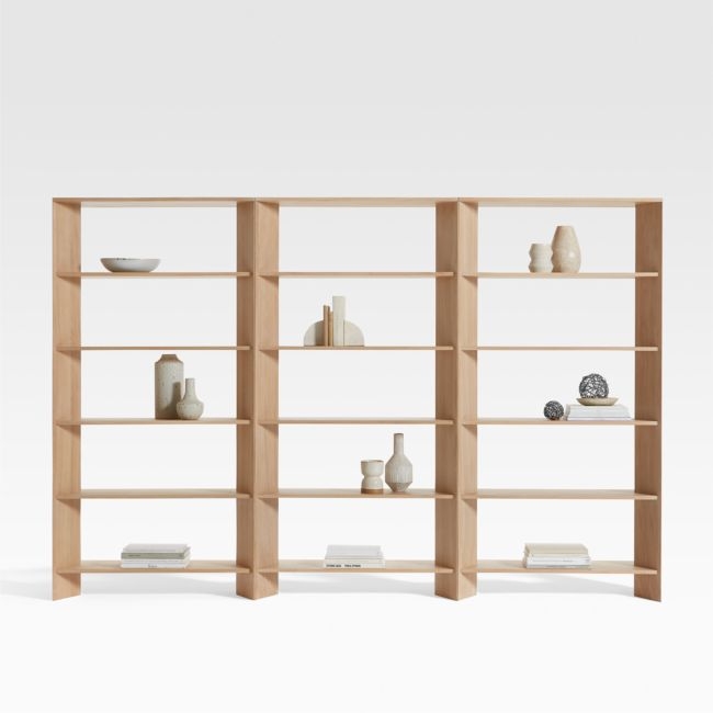 Terrazza 114" Natural Solid Oak Wood 5-Shelf Bookcases, Set of 3 - Image 0