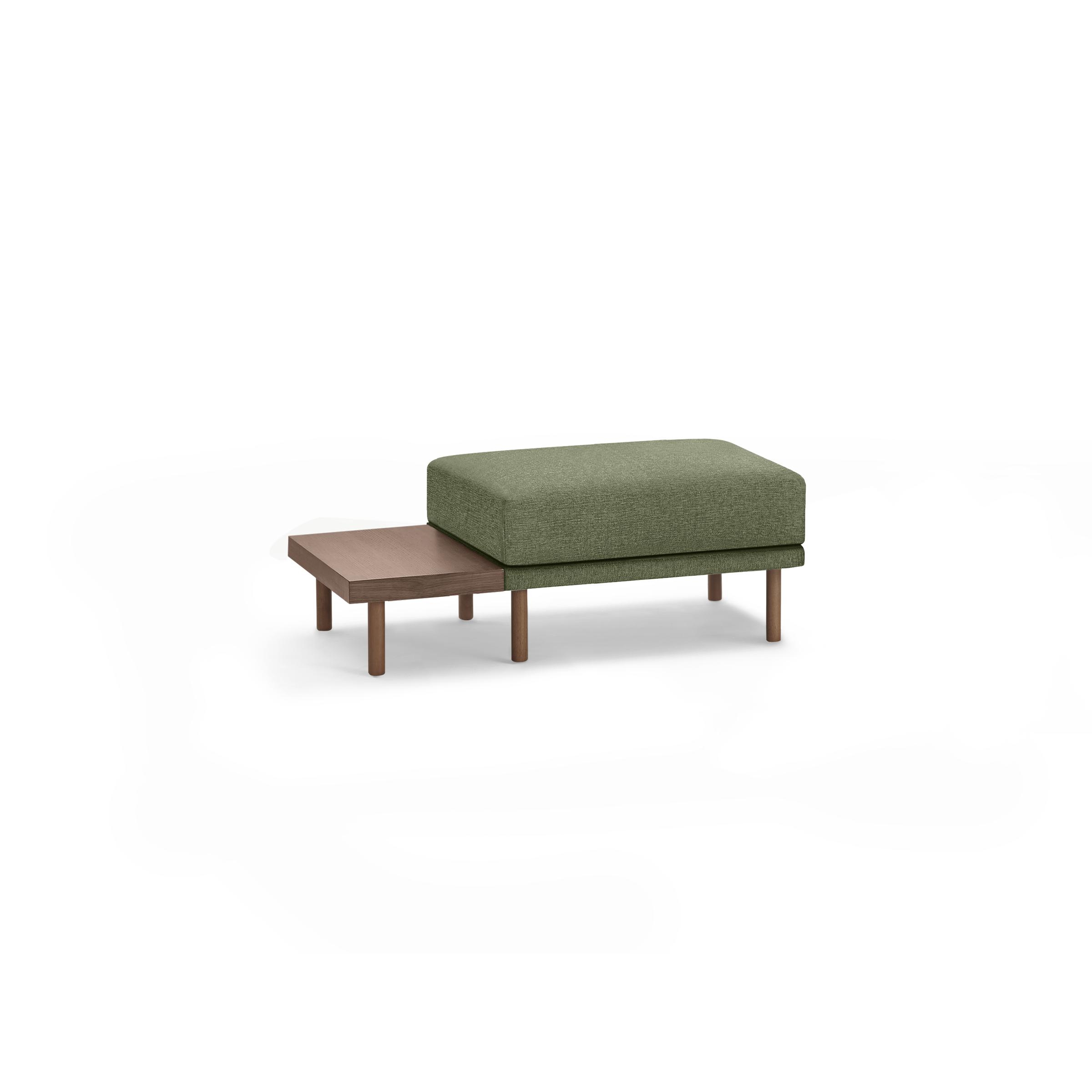 Range Ottoman with Table - Moss Green - Performance Basketweave / Walnut Legs and Table - Image 0