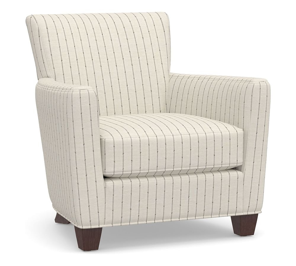 Irving Square Arm Upholstered Armchair, Polyester Wrapped Cushions, Slubby Pinstripe Oatmeal - Image 0