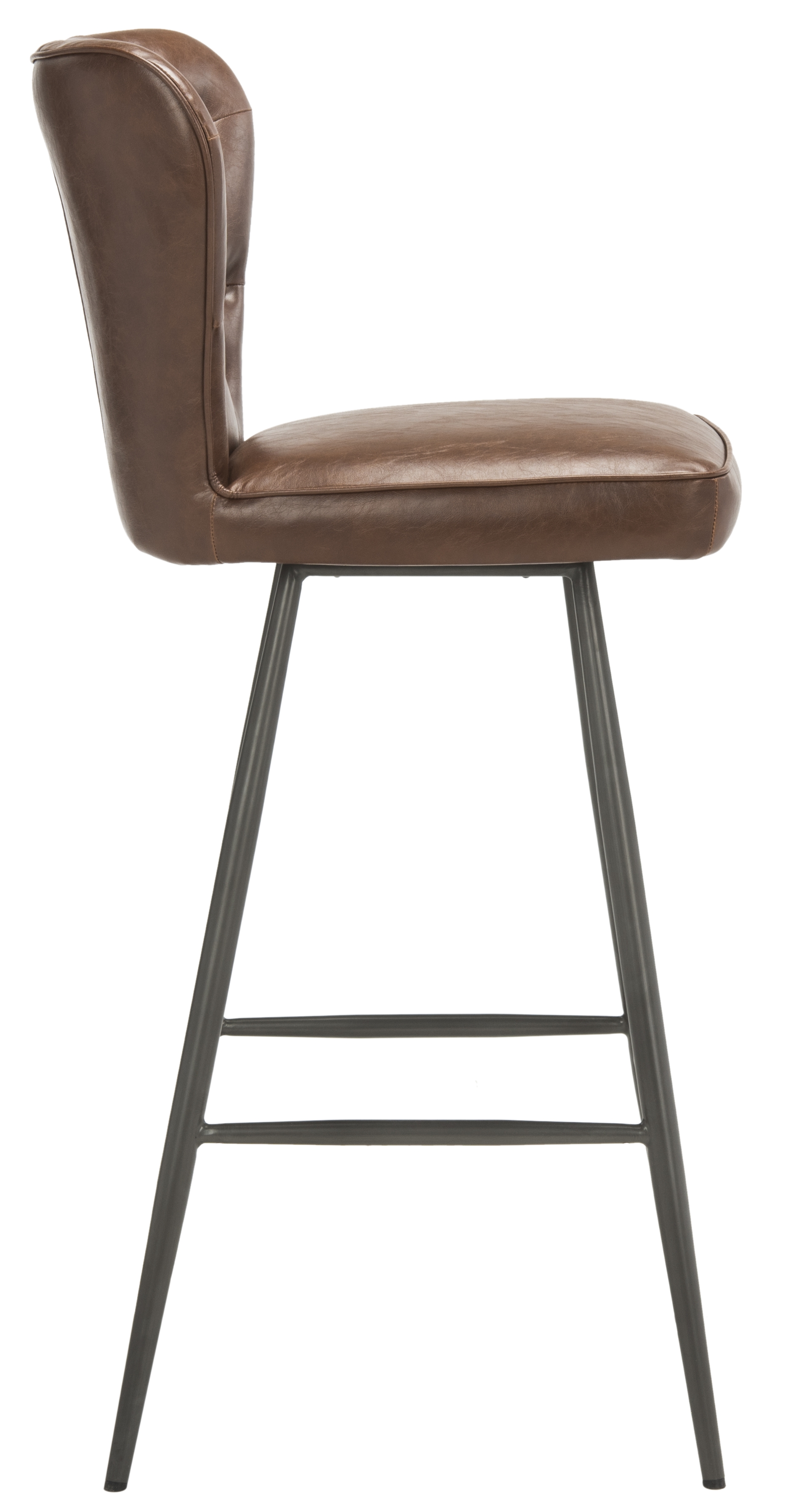 Aster 30"H Mid Century Modern Leather Tufted Bar Stool - Burgundy/Black - Safavieh - Image 3