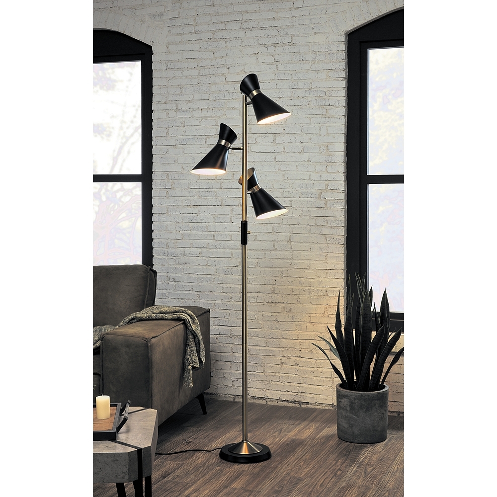 Jared Antique Brass and Black 3-Light Tree Floor Lamp - Image 1