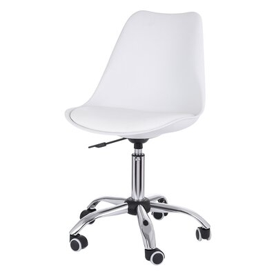 White Armless Office Chair Mid Back Leather Adjustable Height - Image 0