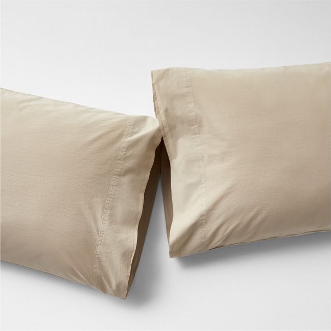 Favorite Washed Organic Cotton Sand Beige Standard Pillowcases, Set of 2 - Image 0