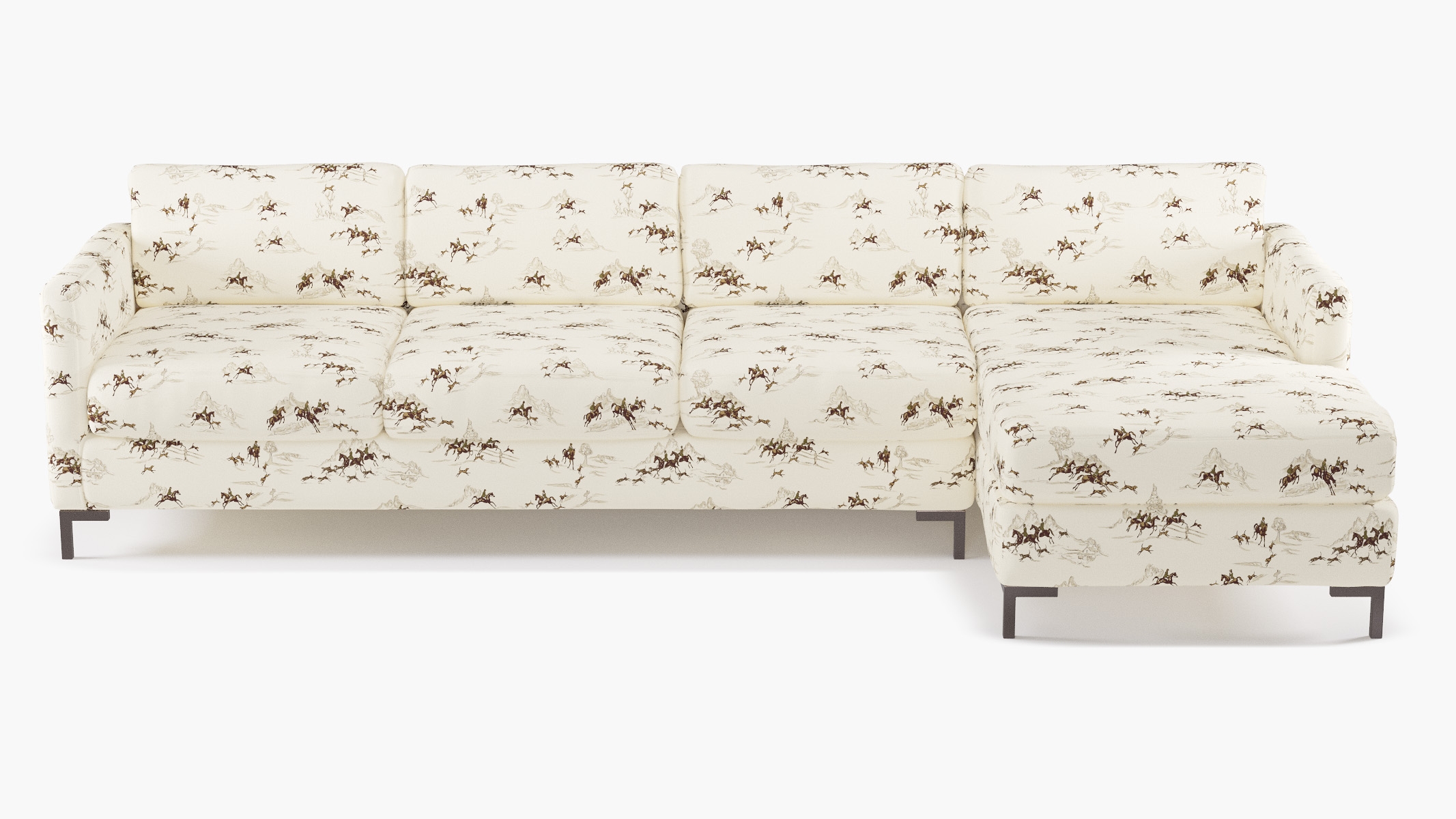 Modern Sectional, Right Facing, Green Cotswold Hunt, Bronze L Leg - Image 0