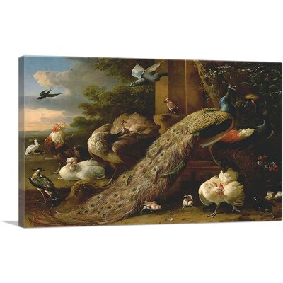 ARTCANVAS A Peacock And Pea Hen With Crane Canvas Art Print By Melchior D-Hondecoeter - Image 0