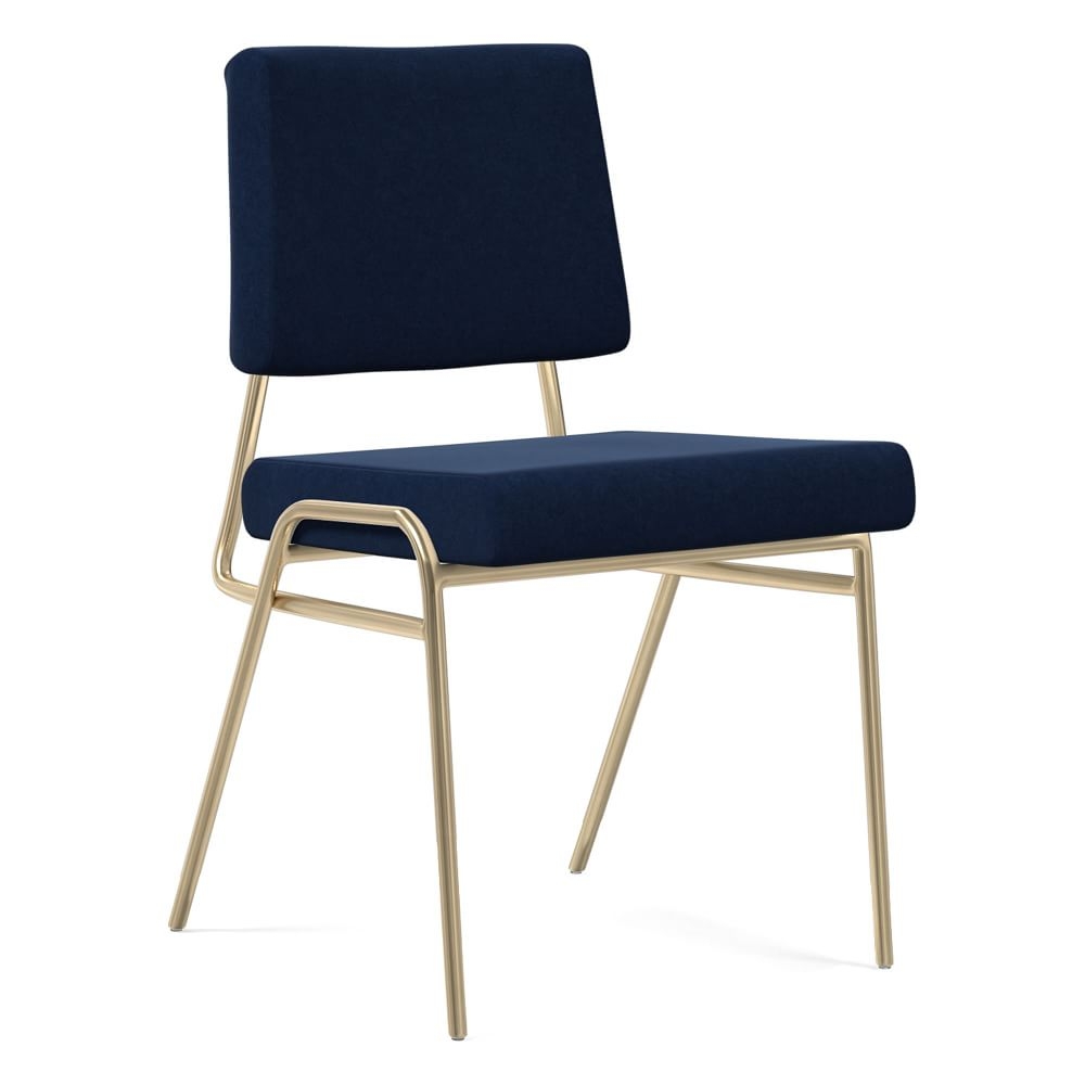 Wire Frame Upholstered Dining Chair, Performance Velvet, Ink Blue, Light Bronze - Image 0