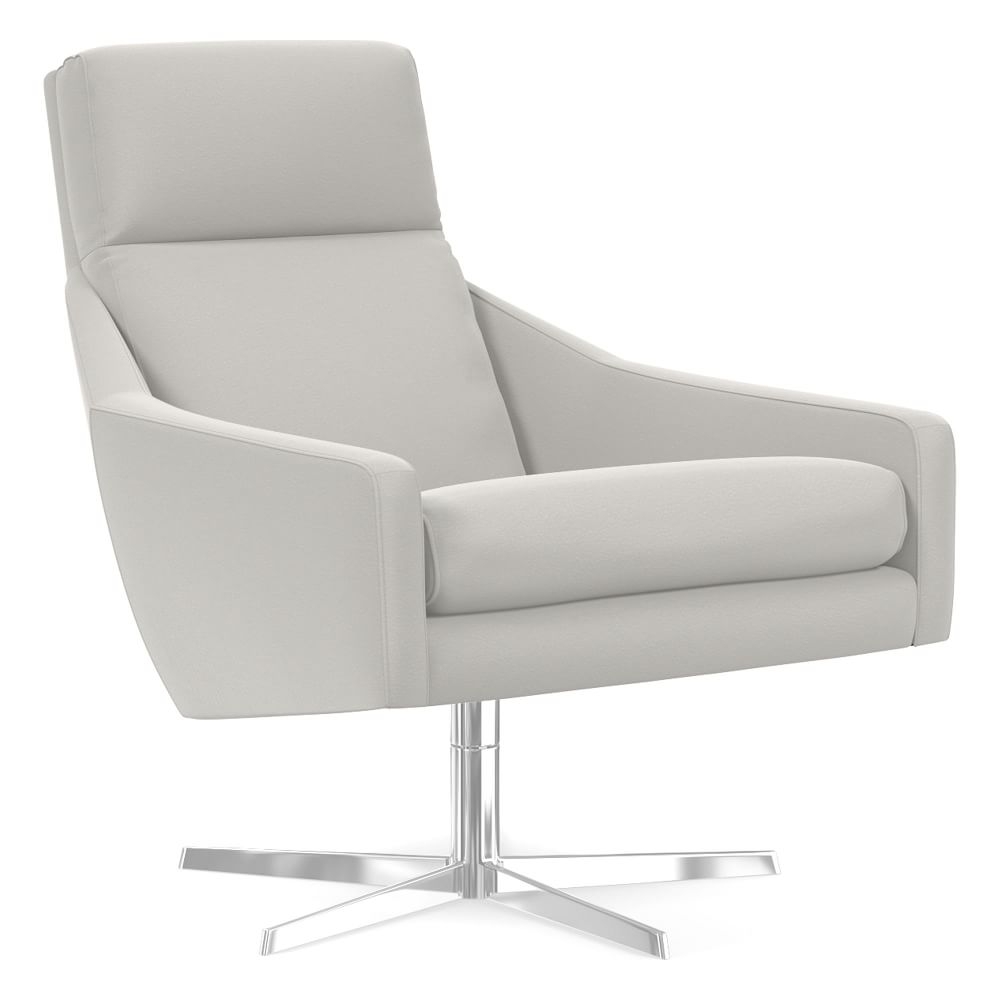 Austin Swivel Base Chair, Poly, Sierra Leather, Snow, Polished Nickel - Image 0