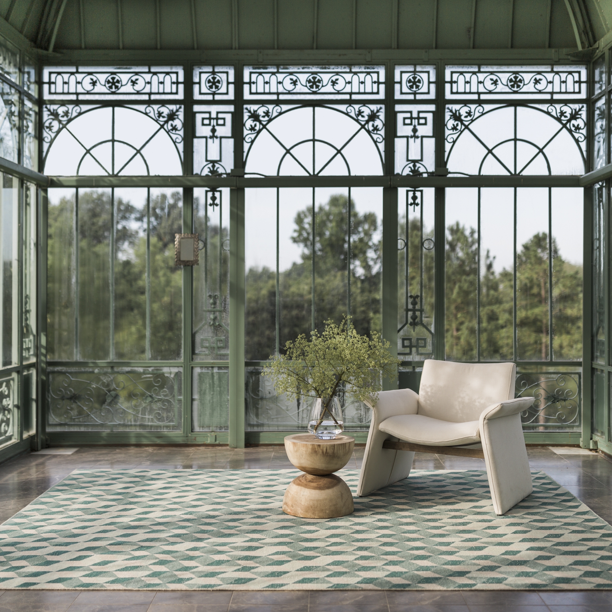 Verde Home by Matrix Hand-Knotted Geometric Green/ Cream Area Rug (18"X18") - Image 5