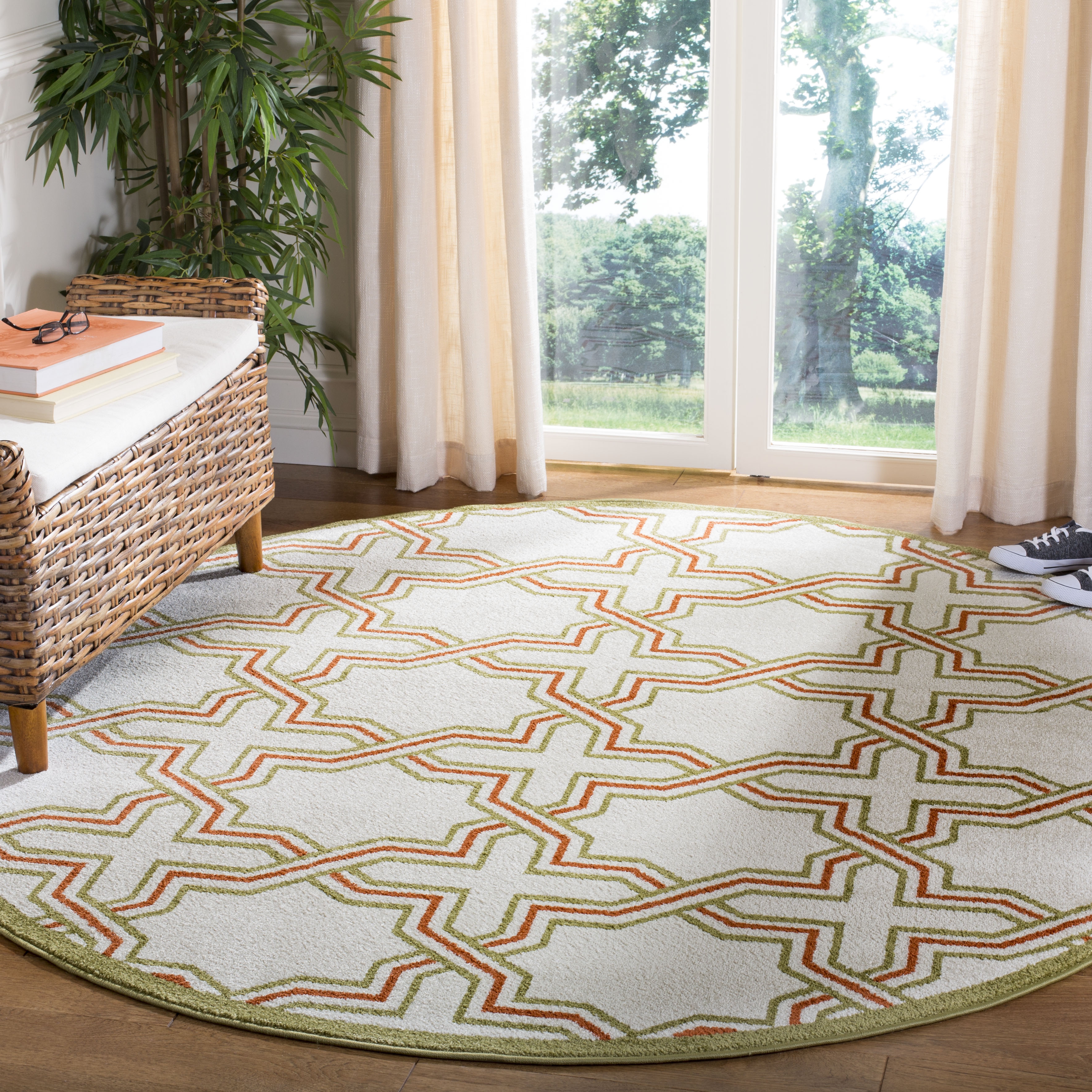 Arlo Home Indoor/Outdoor Woven Area Rug, AMT413A, Ivory/Light Green,  7' X 7' Round - Image 1