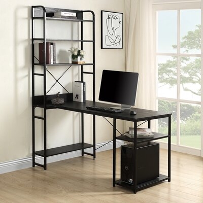Home Office Computer Desk——Steel Frame And MDF Board/5 Tier Open Bookshelf/Plenty Storage Space - Image 0