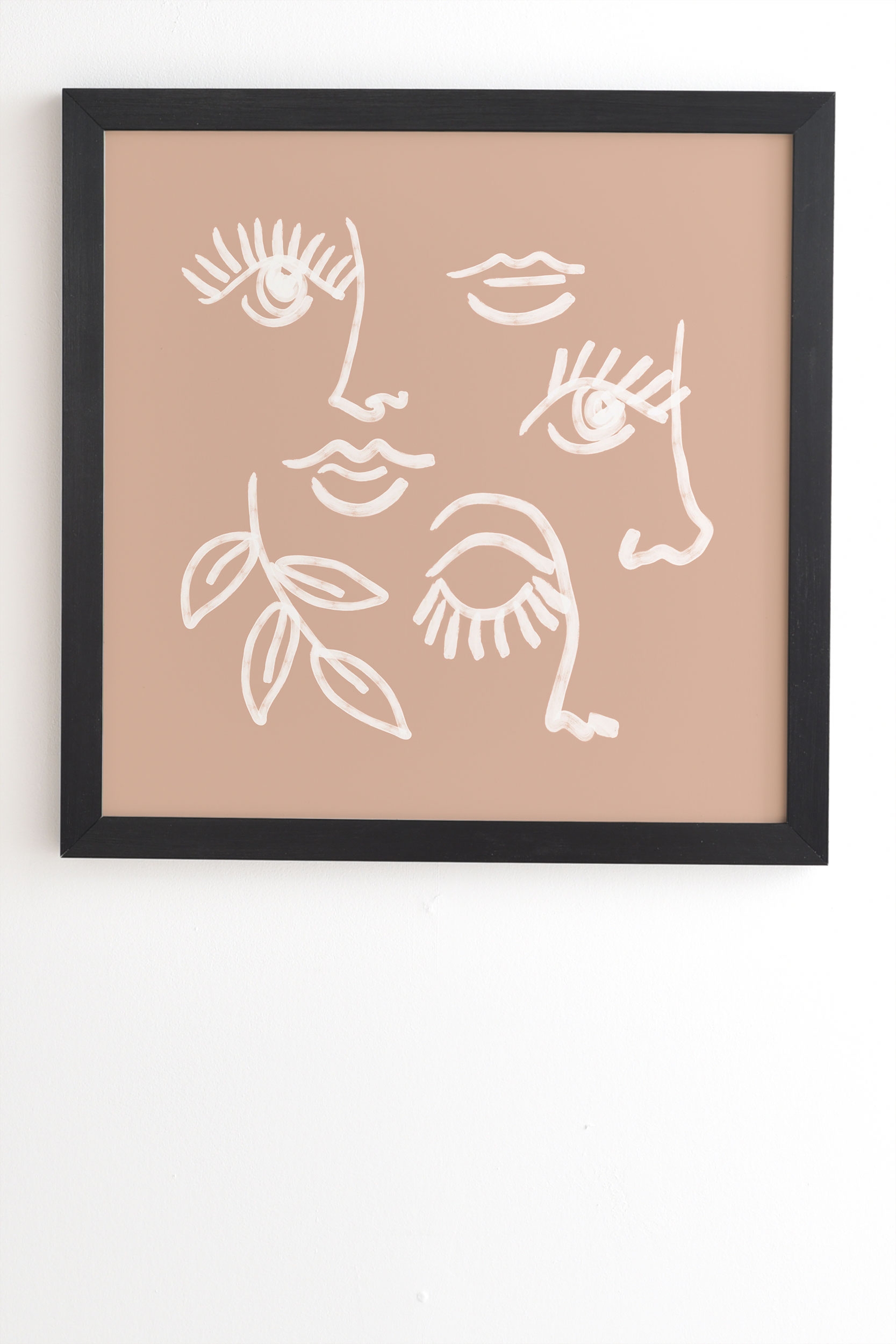 Line Art Portraits On Pink by Emanuela Carratoni - Framed Wall Art Basic Black 19" x 22.4" - Image 1