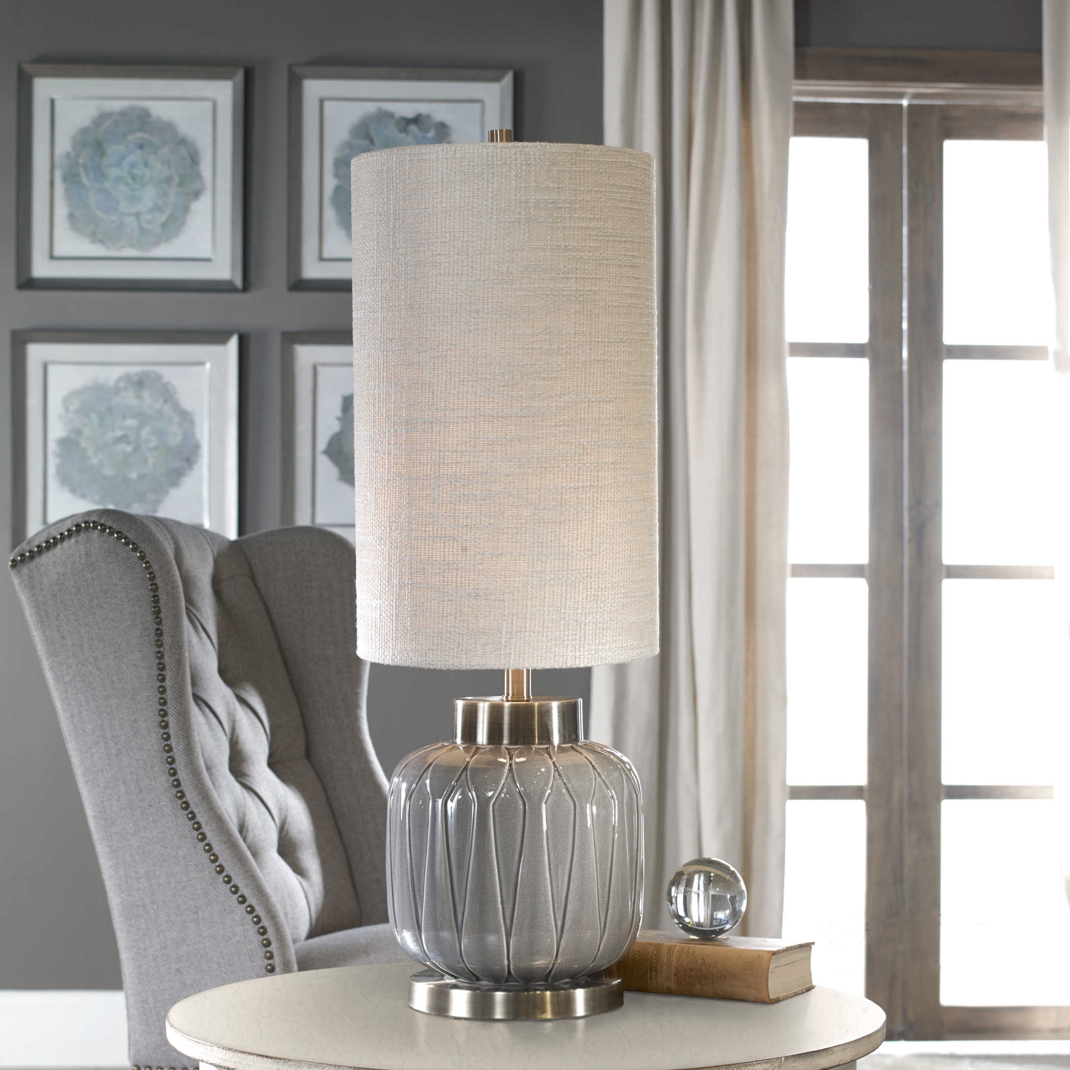 Zahlia Aged Gray Ceramic Lamp - Image 1