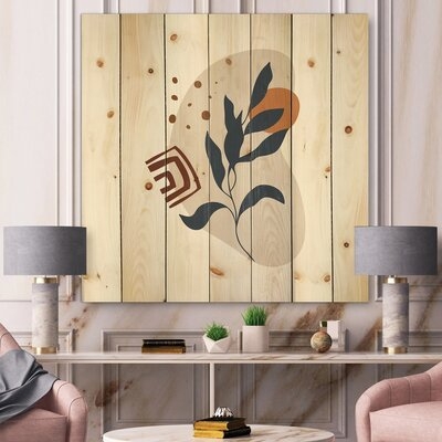 Abstract Flowers On Minimal Shapes VII - Modern Print On Natural Pine Wood - Image 0