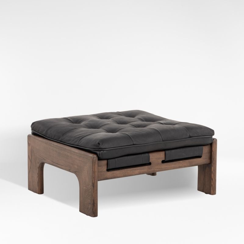 Halston Tufted Black Leather Ottoman - Image 1