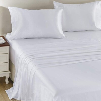 Satin Sheet 4-Pieces Silky Sheets Microfiber Bed Sheet Set With 1 Deep Pocket Fitted Sheet, 1 Flat Sheet And 2 Pillowcases, Smooth And Soft - Image 0
