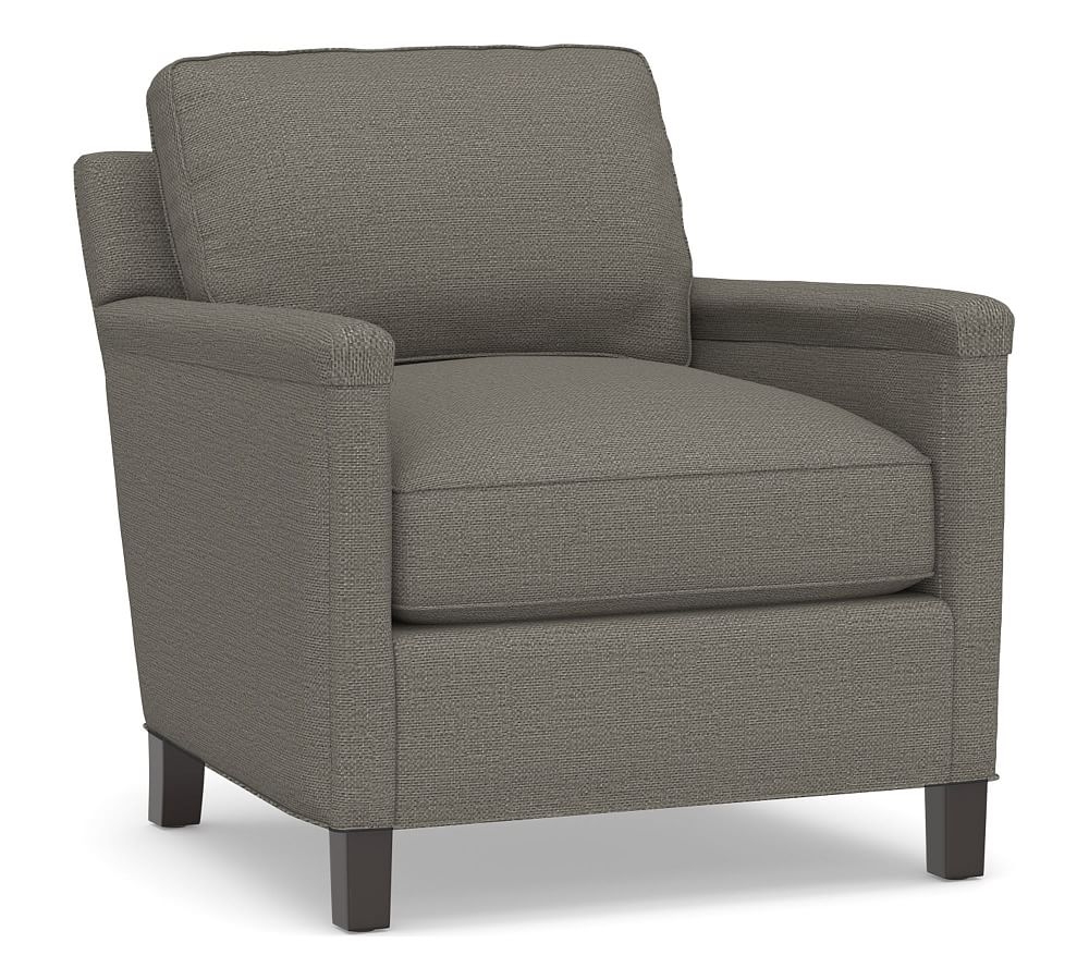 Tyler Square Arm Upholstered Armchair, Down Blend Wrapped Cushions, Chunky Basketweave Metal - Image 0