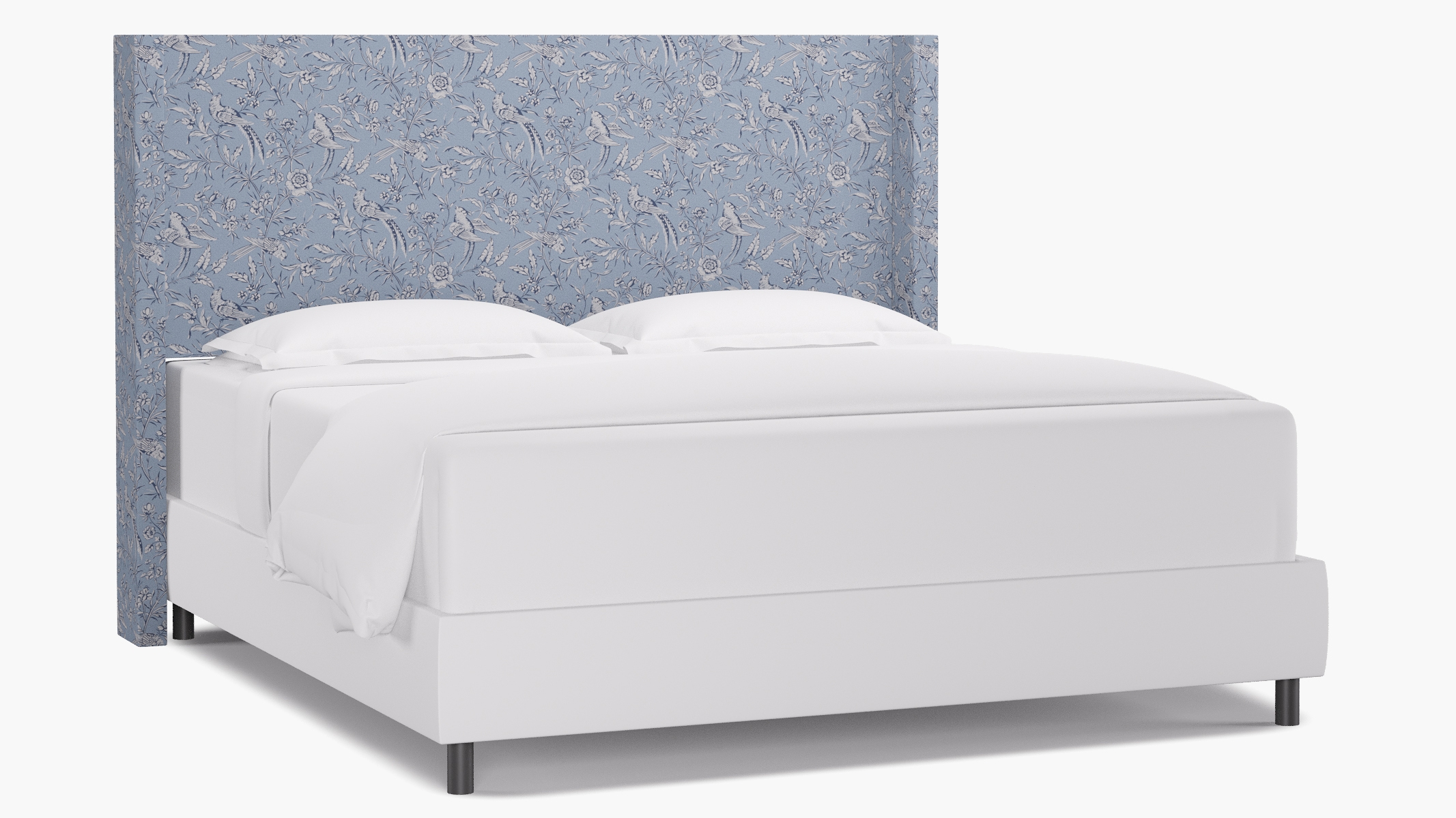 Modern Wingback Headboard, Blue Aviary, King - Image 0