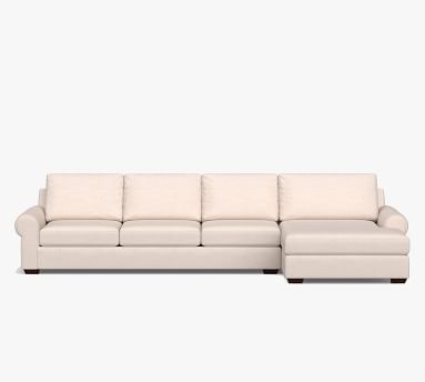 Big Sur Roll Arm Upholstered Right Arm Loveseat with Double Chaise Sectional and Bench Cushion, Down Blend Wrapped Cushions, Performance Chateau Basketweave Oatmeal - Image 2