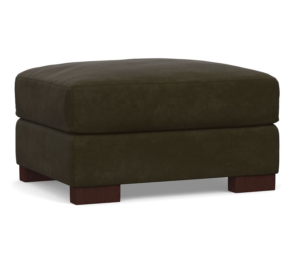Turner Square Arm Leather Small Ottoman 30.5", Polyester Wrapped Cushions, Aviator Blackwood - Image 0