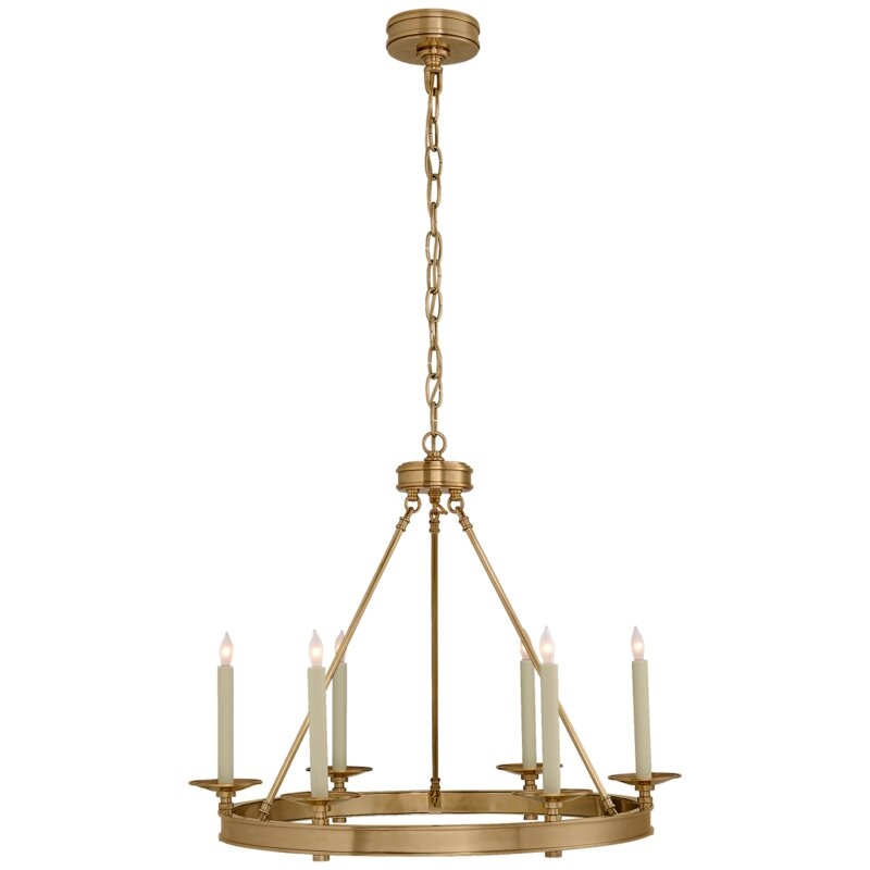 Visual Comfort E. F. Chapman 6 - Light Candle Style Wagon Wheel Chandelier Finish: Antique-Burnished Brass, Size: 22" H x 27" W x 27" D - Image 0