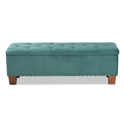 Johs Modern And Contemporary Teal Blue Velvet Fabric Upholstered Button-Tufted Storage Ottoman Bench - Image 0