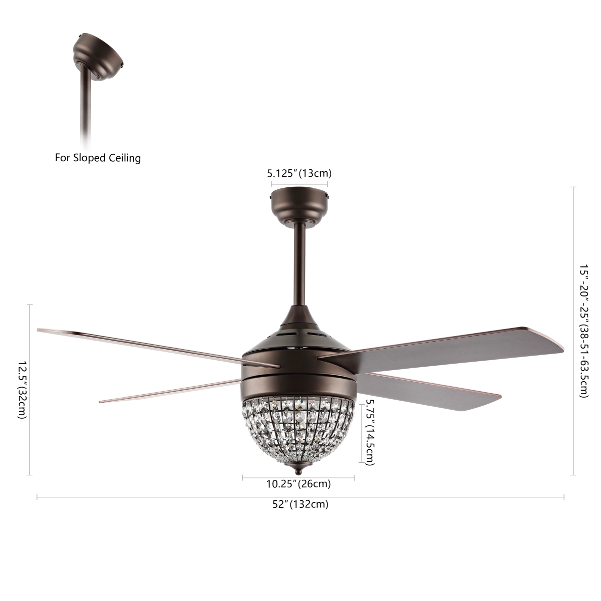 Crista 3Lt 48" Ceiling Fan - Oil Rub Bronze/Clear - Safavieh - Image 0