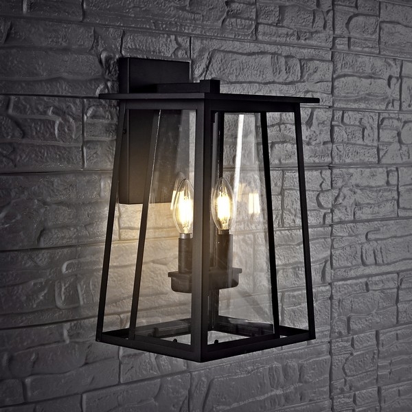 Velza Outdoor Wall Lantern - Clear/Black - Image 1