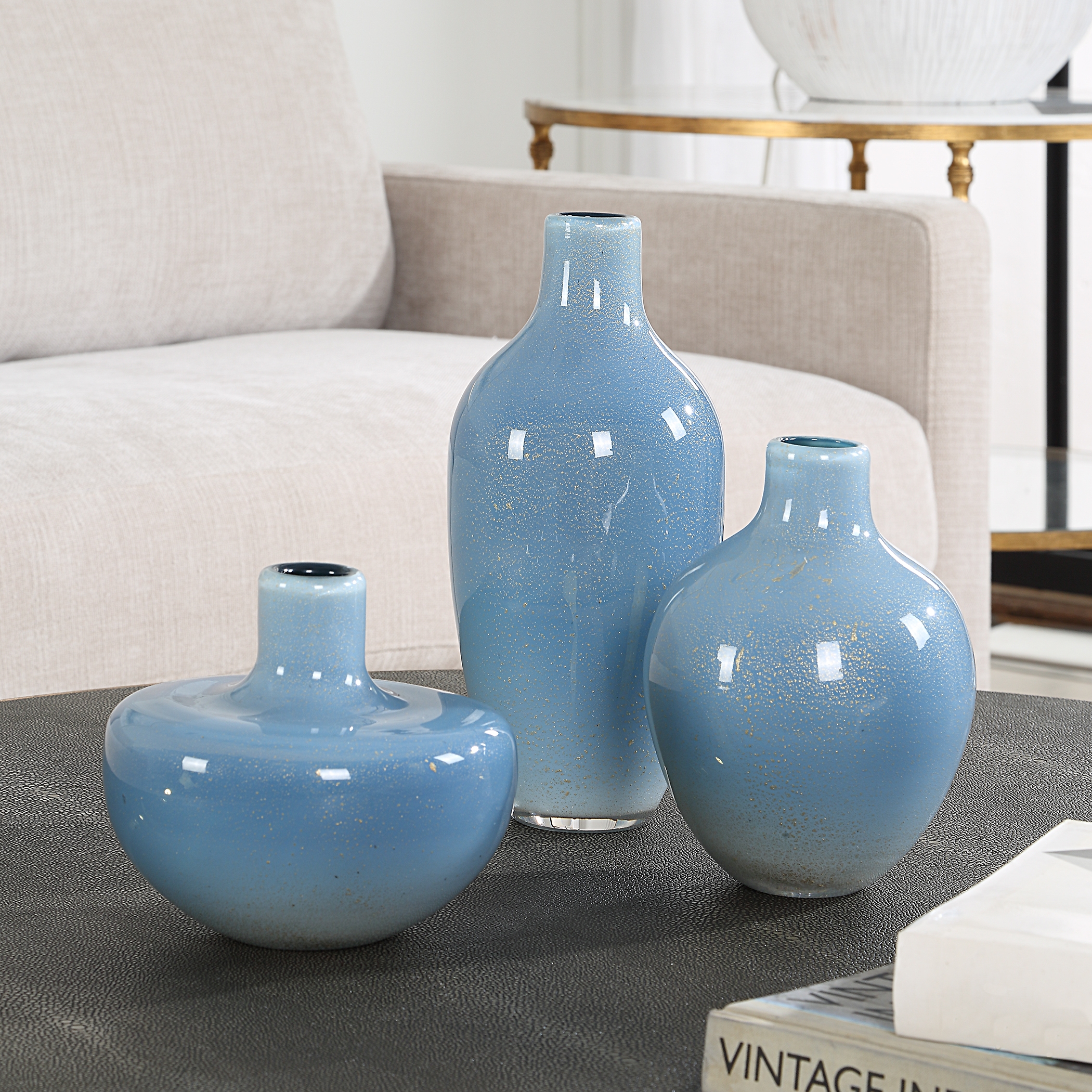 Celestial Frost Blue Vases Set/3 - Image 2