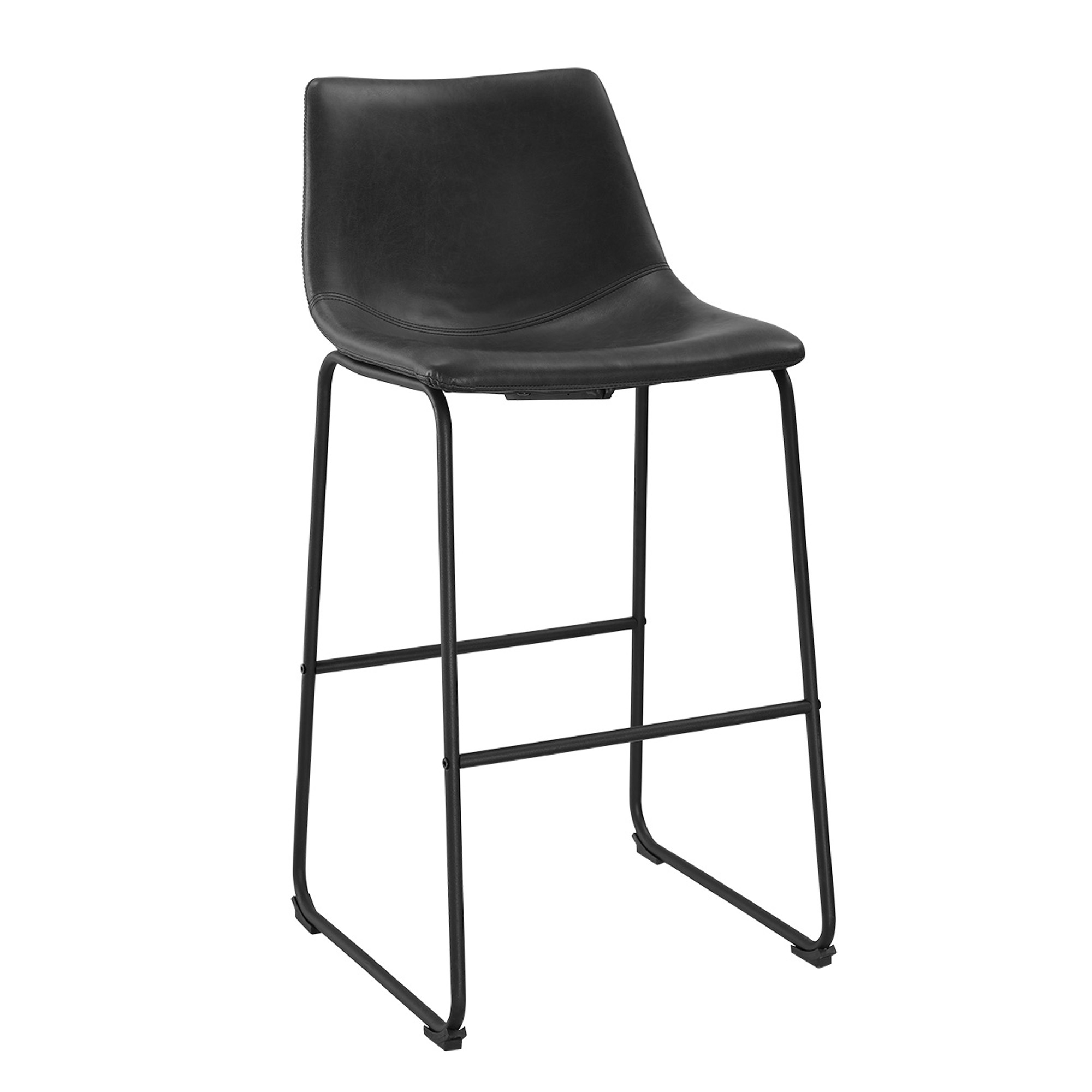 30" Industrial Faux Leather Barstools, Set of 2 - Black - Image 0