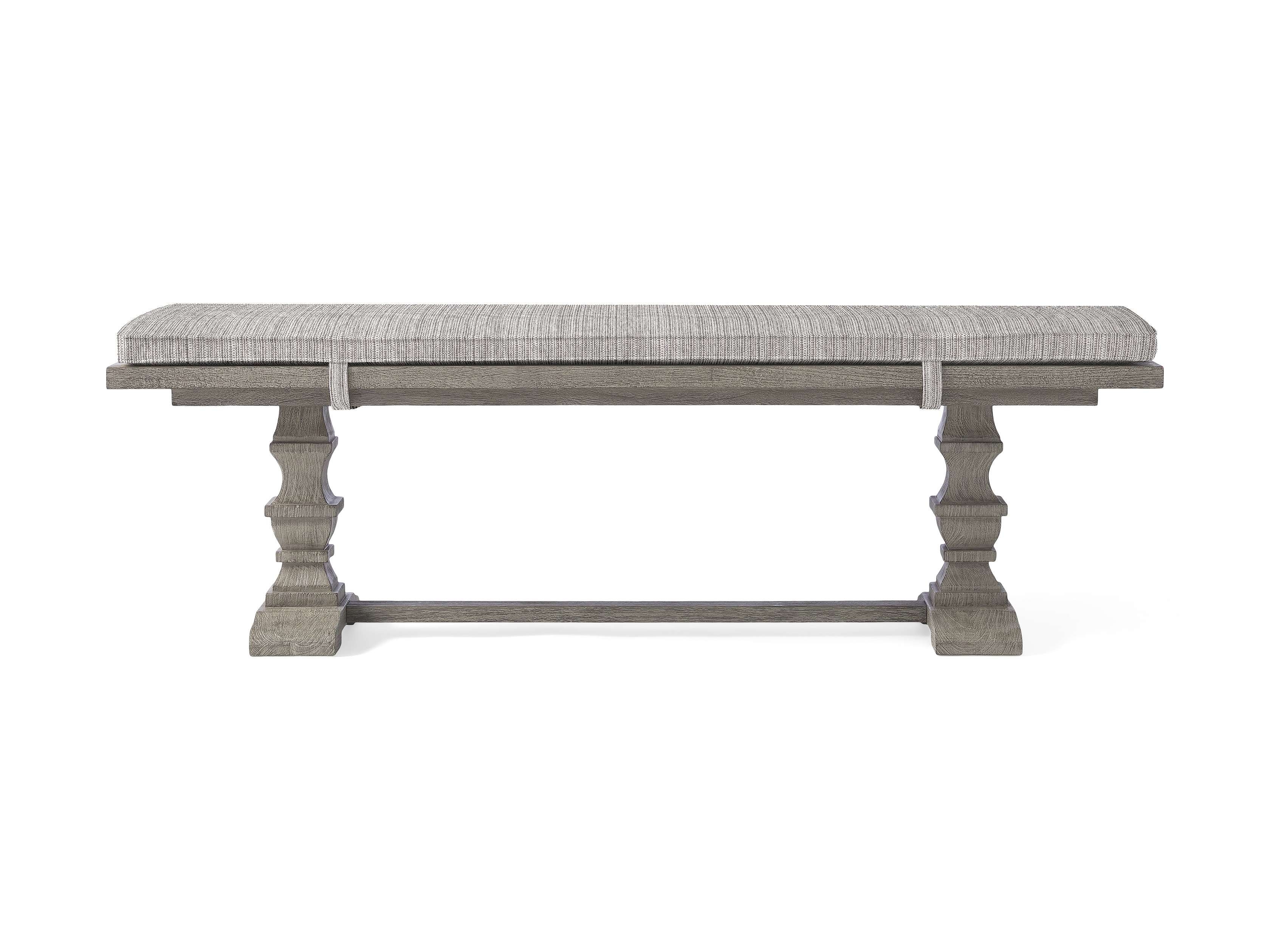 Hamptons Outdoor Dining Bench with Cushion in All Weather Wicker Natural  Linea Mocha/66" - Image 0