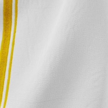 European Flax Linen Embroidered Stripe Curtain, White/Dark Horseradish, 48"x84" - Image 1