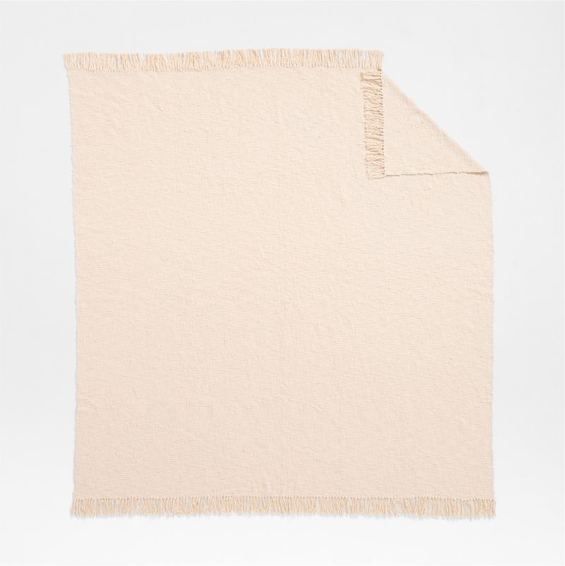 Chunky Cotton Natural Bed Blanket with Fringe 80"x80" - Image 1