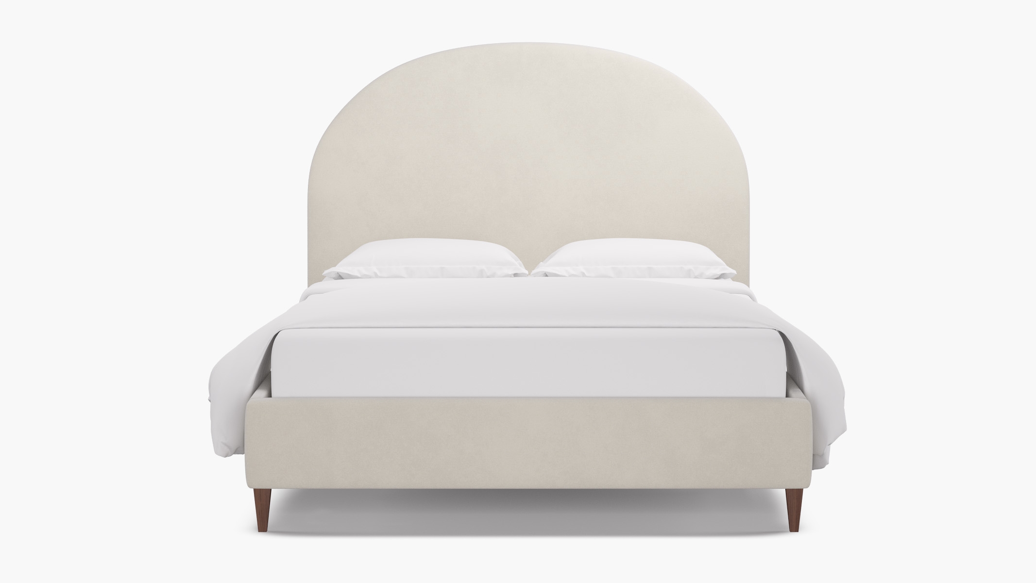 Demilune Bed, White Performance Velvet, Walnut Square Tapered Leg, Queen - Image 0