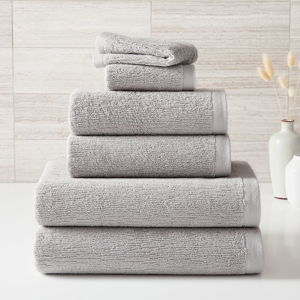 Everyday Textured Organic Towel Set, Frost Gray, Set of 6 - Image 0
