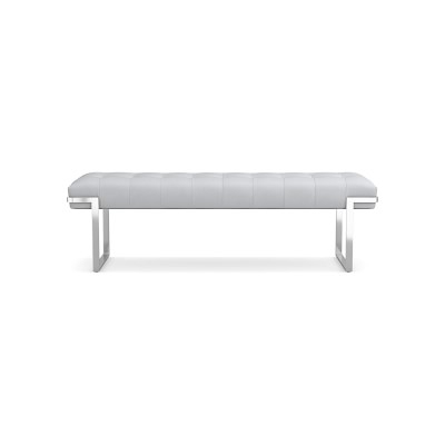 Mixed Material Bench, Standard Cushion, Como Leather, Blue, Polished Nickel - Image 2