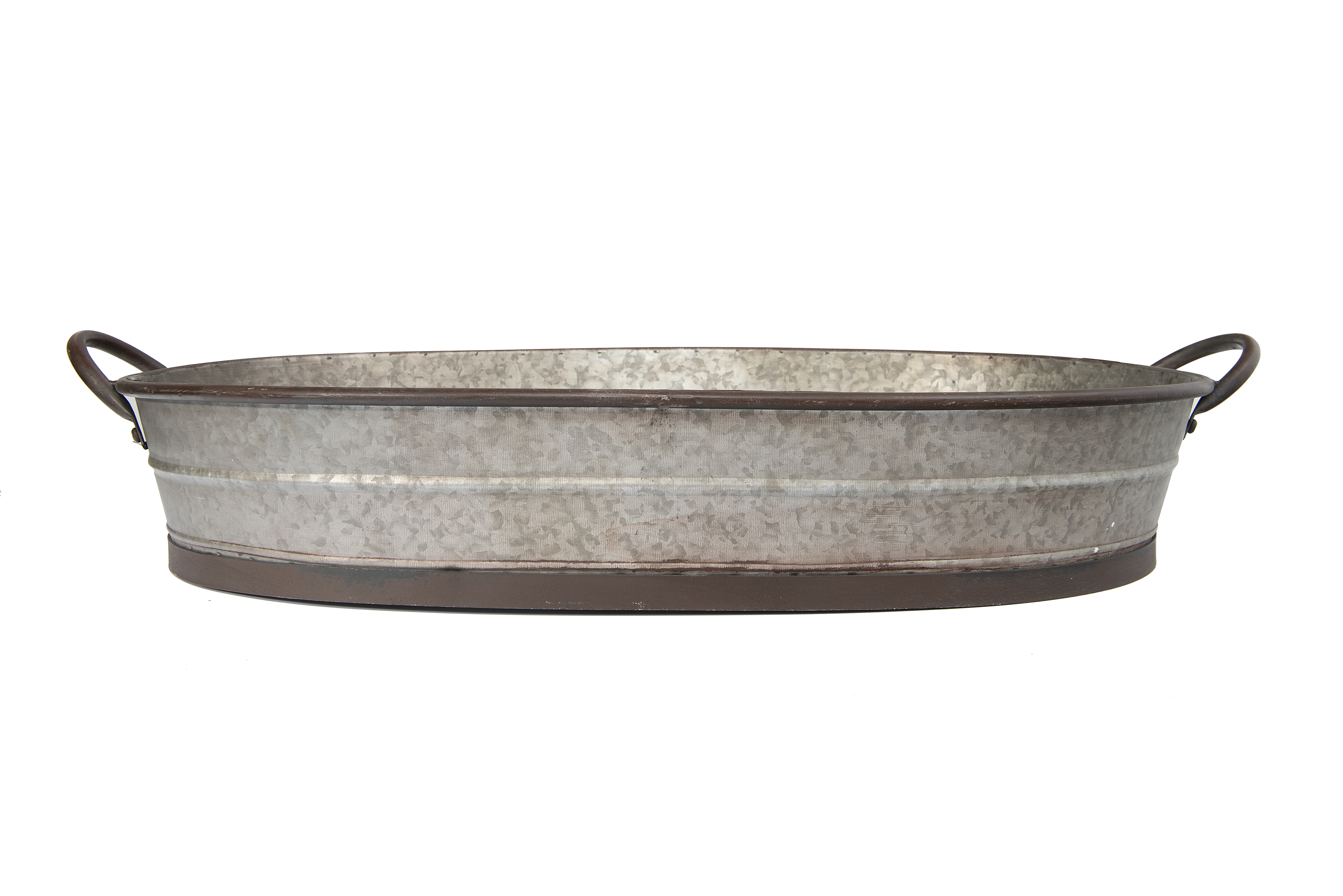 Oval Distressed Galvanized Metal Tray with Handles - Image 0
