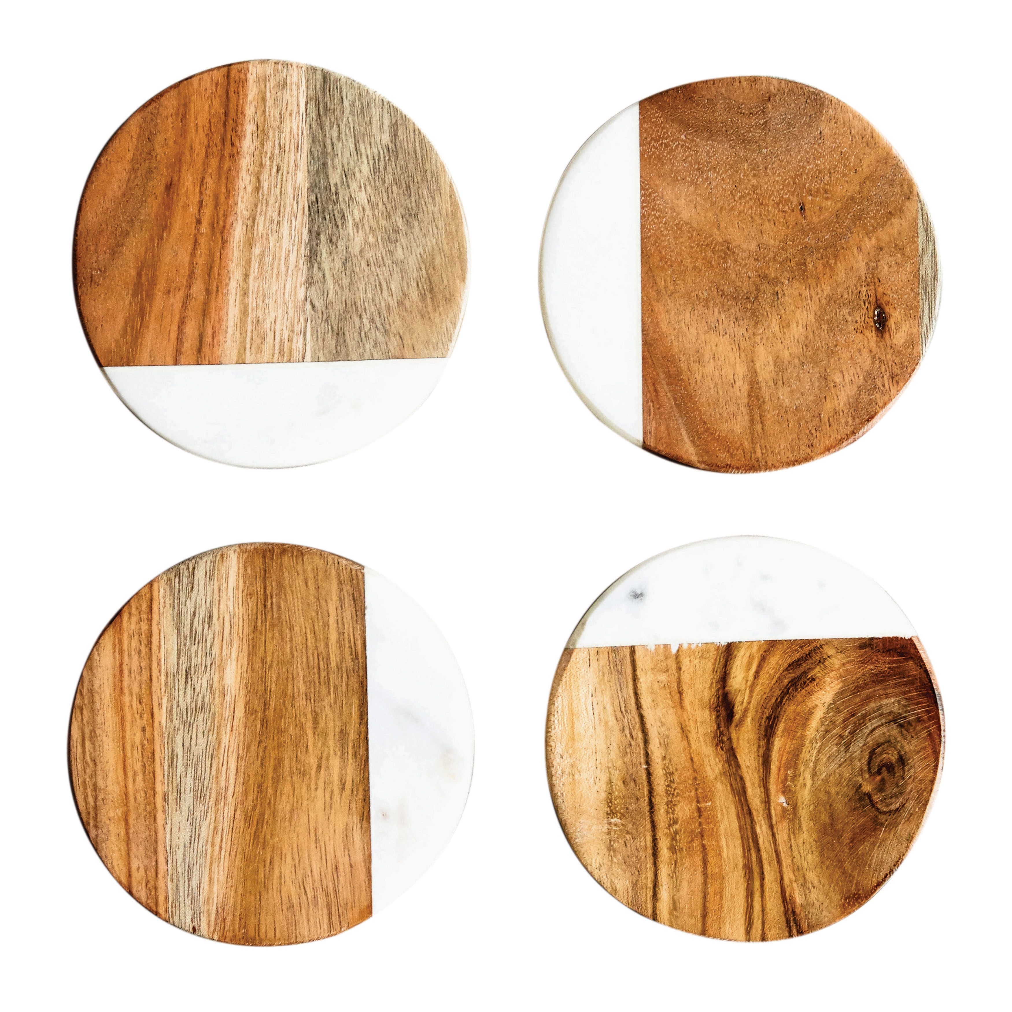 Marble & Mango Wood Round Coasters (Set of 4 Pieces) - Image 0