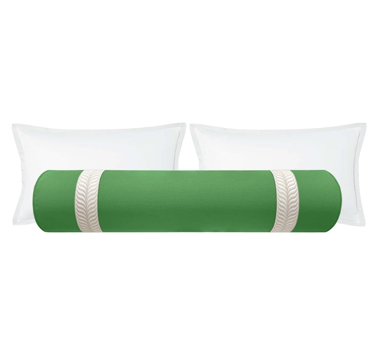THE BOLSTER :: CLASSIC LINEN // KELLY GREEN + TRELLIS TRIM // NATURAL - TWIN // 9" X 24" - Image 0