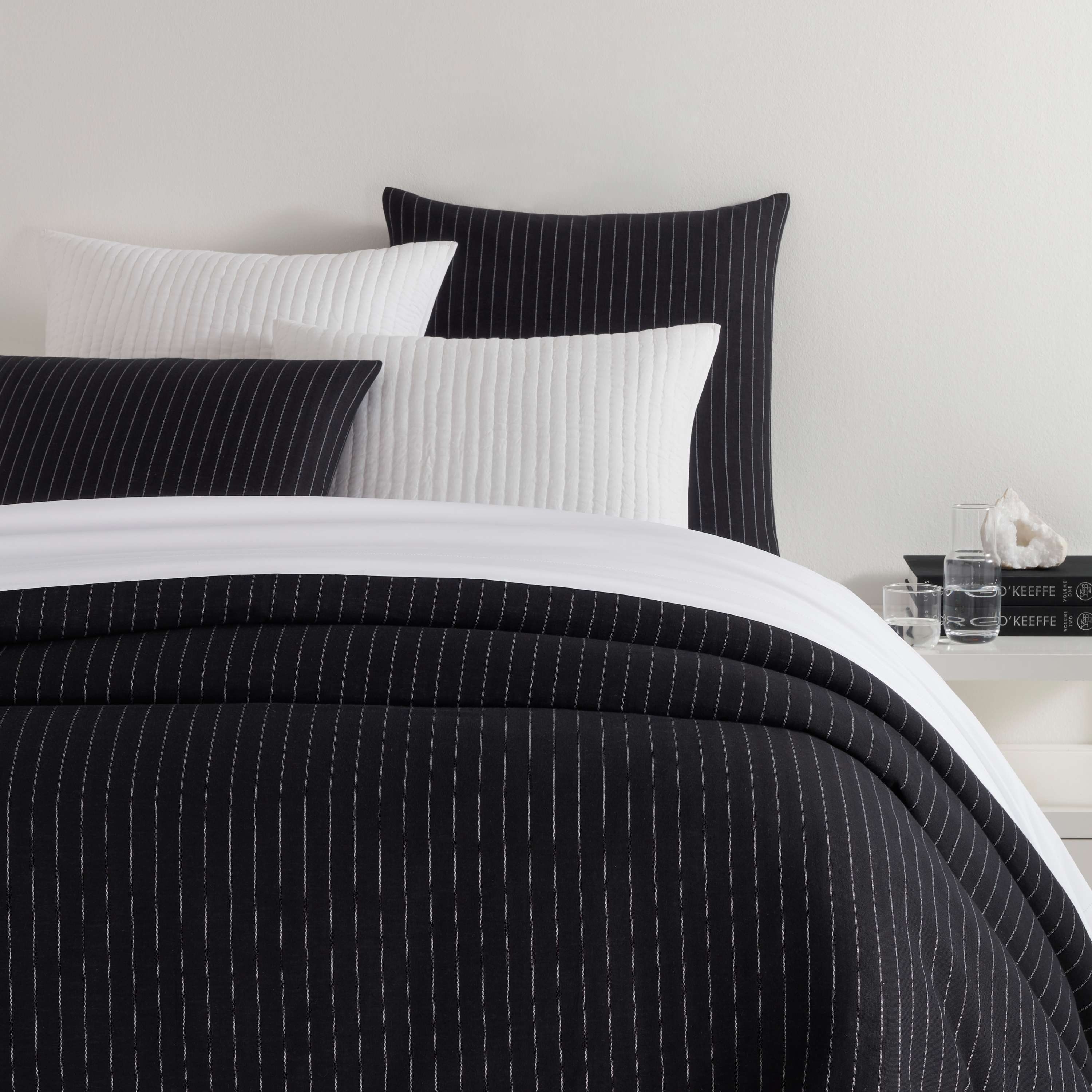 Chalk Stripe Black Matelasse Duvet Cover - Image 0