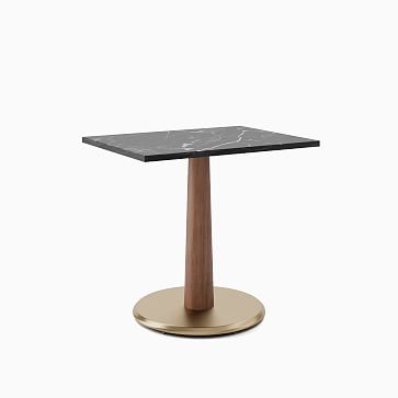 Black Faux Marble Restaurant Dining Table, 24x32 Rect, Claire Base, Blackened Brass, Walnut on Beech - Image 0