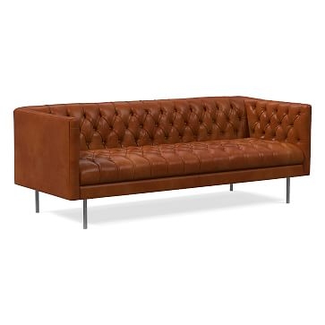 Modern Chesterfield 79" Sofa, Poly, Vegan Leather, Saddle, Silver - Image 0